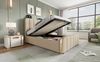 Polsterbett 90×200 cm mit Bettkasten (hydraulisch) & USB/Typ-C, Leinen in Beige Bild 2
