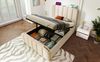 Polsterbett 90×200 cm mit Bettkasten (hydraulisch) & USB/Typ-C, Leinen in Beige Bild 1