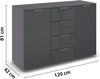 rauch Aditio Box, Kommode, 1-türig, 4 Schubladen, mit Glasfront, mit Softclose-Funktion, Farbe Grau metallic, BxHxT 120x81x42cm Bild 4