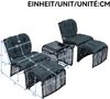 Merax 5-teiliges Gartenmöbel Set, Balkonmöbel Loungeset, mit Tisch und 2 Stühlen inkl. 2 Hocker, mit Kissen und Glasplatte – Schwarz&Grau Bild 4