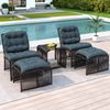 Merax 5-teiliges Gartenmöbel Set, Balkonmöbel Loungeset, mit Tisch und 2 Stühlen inkl. 2 Hocker, mit Kissen und Glasplatte – Schwarz&Grau Bild 3