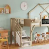 Hochbett mit Aufbewahrungsbox, Lattenrost, Treppe und Rausfallschutz, 90x200 cm, Kinderbett, Kiefer Bild 5