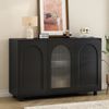 U-förmiges Sideboard schwarz mit Glastür, 120x40x78,5 cm, MDF, Push-to-Open Bild 2