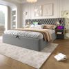 Merax Polsterbett Hydraulisch Stauraumbett Doppelbett 180×200 cm mit 2 Nachttischen, Kopfteil Leselicht mit USB Ladefunktion, Samt, Grau Bild 2
