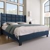 Polsterbett 140x200 cm mit gepolstertem Kopfteil, Stoffbett in Blau, stabile Holzlatten, ruhiges Design Bild 3