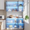 Merax 200cm Vitrine, Standvitrine mit 6 Schranktüren, Freilagerbereich, Hochschrank, Glasvitrine mit LED, Wohnzimmerschrank, Multifunktionsschrank, Großer Schrank, Weiß Bild 3