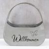 Levandeo® Blumentopf, Blumentopf Tasche Willkommen L25cm Grau Metall Pflanztopf Garten-Deko Bild 2