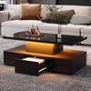 Couchtisch 100 x 50 x 39 cm mit LED, Hochglanz, offener Ablage und Schublade Bild 2