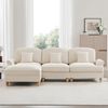 Modulares Mid-Century L-förmiges 3-Sitzer Sofa, Chenille, Trichter-Armlehnen, abnehmbare Rüschenschürze, spindelförmige Beine, beweglicher Hocker, tiefer Sitzkomfort fürs Wohnzimmer, weiss Bild 4
