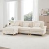 Modulares Mid-Century L-förmiges 3-Sitzer Sofa, Chenille, Trichter-Armlehnen, abnehmbare Rüschenschürze, spindelförmige Beine, beweglicher Hocker, tiefer Sitzkomfort fürs Wohnzimmer, weiss Bild 5
