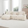 Modulares Mid-Century L-förmiges 3-Sitzer Sofa, Chenille, Trichter-Armlehnen, abnehmbare Rüschenschürze, spindelförmige Beine, beweglicher Hocker, tiefer Sitzkomfort fürs Wohnzimmer, weiss Bild 2