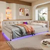 Schlafsofa mit LED-Beleuchtung, Lattenrost und Mehrfachsteckdose, 90x200 cm, Einzelbett, Polsterbett, Leinen Bild 3