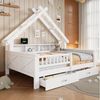 OKWISH Kinderbett Hausbett aus Holz mit LED-Licht (Stauraum – großes Plattformbett mit Schutzgitter, Regalen und Schubladen für Kinderzimmer, Jugendzimmer & Schlafzimmer, für Mädchen und Jungen, 1-tlg, 205 x 147 x 179) Bild 2