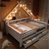OKWISH Kinderbett Hausbett aus Holz mit LED-Licht (Stauraum – großes Plattformbett mit Schutzgitter, Regalen und Schubladen für Kinderzimmer, Jugendzimmer & Schlafzimmer, für Mädchen und Jungen, 1-tlg, 205 x 147 x 179) Bild 5