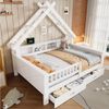OKWISH Kinderbett Hausbett aus Holz mit LED-Licht (Stauraum – großes Plattformbett mit Schutzgitter, Regalen und Schubladen für Kinderzimmer, Jugendzimmer & Schlafzimmer, für Mädchen und Jungen, 1-tlg, 205 x 147 x 179) Bild 3