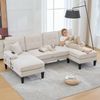U-förmiges 4-Sitzer Sofa aus Leinenstoff 250x130x88 cm mit USB, beige Bild 3