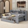 Schlafsofa, Daybett, Tagesbett, 90 x 200 cm, Nachttischablage und Untertischablage, Bett mit Steckdose und USB-Anschluss, 2 Schubladen, Schreibtisch, ohne Matratze, Spanplatte, Grau Bild 2