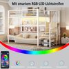 Merax Hochbett, Kinderbett, Etagenbett 90*200, Geeignet für Kinder und Jugendliche Vielseitiges, Metall-Hochbett mit APP-gesteuerten LED-Lichtleisten Treppe mit Stauraum, offenem Kleiderschrank, Weiß Bild 5