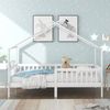Bett Hausbett Kinder 90x200 cm aus Holzmaterial mit Lattenrost, Sicherheitszaun, Weiß, Matratze nicht enthalten Bild 3