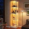 40 x 35 x 170 cm Einzeltür LED Vitrine, Gehärtetes Glas Sammlungsvitrine, App-gesteuertes LED-Licht, Vier Etagen Stauraum, Push-to-Open Tür, Minimalistisches Weiß Bild 3