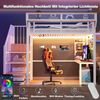 Metall-Hochbett 90 × 200 cm, Mit Schreibtisch, Regal und Aufbewahrungsnetz, Komplett Mit Sicherheitsleiter, LED-Beleuchtung und Steckdose, Erhöhtem Geländer, Weiß Bild 5