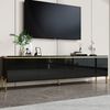 Merax TV-Schrank, Lowboard, hochglänzender TV-Ständer, Vier Schranktüren, Kabelschnittstelle, Goldkantenband, TV-Ständer mit Stauraum für das Wohnzimmer, Schwarz Bild 5