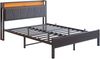 Bett 140x200 cm ohne Matratze mit LED, USB und Stauraumkopfteil, Metall/MDF, Schwarz Bild 4