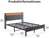 Bett 140x200 cm ohne Matratze mit LED, USB und Stauraumkopfteil, Metall/MDF, Schwarz Bild 5
