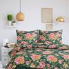 ZIRVEHOME Bettwäsche Baumwolle Bettwäsche-Set Dunkelgrün Florales Blumenmuster, Renforce, 2 teilig, Baumwolle Bettbezug Dunkelgrün mit Blumenmuster Bild 2