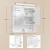 EUGAD Badezimmerschrank mit LED-Beleuchtung, Badezimmerschrank mit Spiegel, Badschrank hängend, mit Verstellbarer Ablage, Halter Korb, Metall MDF, Weiß, 56 x 13,5 x 65 cm Bild 3