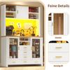 Merax 188cm Seitenboard / Aufbewahrungsschrank / Multifunktions-Küchenschrank / Buffetschrank, Landhausstil, 4 Türen, mit LED-Lichtleiste, 6 Schubladen & 3 Türen, Weiß mit Holzoptik Bild 5
