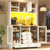Merax 188cm Seitenboard / Aufbewahrungsschrank / Multifunktions-Küchenschrank / Buffetschrank, Landhausstil, 4 Türen, mit LED-Lichtleiste, 6 Schubladen & 3 Türen, Weiß mit Holzoptik Bild 2