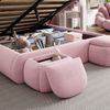 Kinderbett 140x200 cm aus Samt in Rosa mit Hasenohren, LED-Licht, Stauraum unter dem Bett und zwei Aufbewahrungshockern, ohne Matratze Bild 4