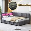 MODFU Polsterbett Daybett Tagesbett Polsterbett Doppelbett Kinderbett Gästebett (mit LED-Licht, USB-Anschluss, Rückenlehne und stabilem Rahmen, für Schlafzimmer & Gästezimmer, 140x200 cm), mit Matratze Bild 3