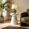 Round Accent Side Table with Bowl Top, Fiberglass with Sticker Finish, Modern Pedestal End Table for Living Room (White) Bild 4