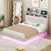 Polsterbett 140×200 cm in Leinenbeige mit USB-Steckdose und LED-Beleuchtung, versteckte Füße,Beige Bild 2