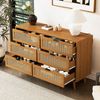 Kommode mit 6 Schubladen, Walnuss, Rattan-Optik & Metallgriffe, 120x76,5x40 cm Bild 4