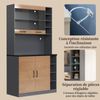 Küchenschrank 100x47x187 cm mit LED-Beleuchtung, höhenverstellbaren Fächern und großer Mikrowellen-Ablage,Natürlich und Grau Bild 2