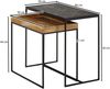 Wohnzimmertisch 2er Set Mango Massivholz / Stein-Optik Beistelltisch Eckig, Design Beistelltisch Industrial, Sofatisch Couchtisch Rechteckig, Tischset 2-teilig Satztisch Bild 4