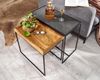 Wohnzimmertisch 2er Set Mango Massivholz / Stein-Optik Beistelltisch Eckig, Design Beistelltisch Industrial, Sofatisch Couchtisch Rechteckig, Tischset 2-teilig Satztisch Bild 5