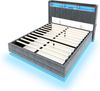 LVHOM Doppelbett 160x200cm mit LED&USB, Polsterbett mit hydraulischem Stauraum, Samtstoff, Dunkelgrau Bild 2