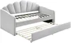 Vente-unique - ELUSIA Bett SamtStoff Grau - B 100 cm x H 116,5 cm x L 204 cm Bild 3