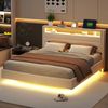 Polsterbett 160×200 cm mit USB und LED, klappbarem Kopfteil mit Stauraum, Beige, ohne Matratze Bild 3
