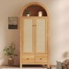 HAUSS SPOLE Kleiderschrank in Bogenform,Garderobenschrank mit Kleiderstange und Schubladen,Eiche (Landhausstil mit offene halbrunde Ablage,mit Kippsicherungen) mit Magnetverschluss und Lochabdeckungsaufklebern Bild 3