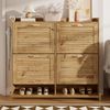 Schuhschrank aus Holz mit vier Türen und dekorativen Holzleisten, platzsparender Flurschrank mit Ablage für Eingangsbereich,Holzfarbe Bild 5
