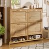 Schuhschrank aus Holz mit vier Türen und dekorativen Holzleisten, platzsparender Flurschrank mit Ablage für Eingangsbereich,Holzfarbe Bild 2