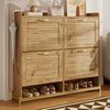 Schuhschrank aus Holz mit vier Türen und dekorativen Holzleisten, platzsparender Flurschrank mit Ablage für Eingangsbereich,Holzfarbe Bild 4