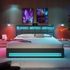 Polsterbett mit USB 140x200 cm,LED Doppelbett mit Lattenrost aus Metallrahmen,Bettgestell aus Leinenmaterial Jugendbett (Ohne Matratze) Bild 4