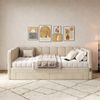 Merax Einzelbett, Polsterbett, 90x190 cm Daybett, Tagesbett, Sofabett, mit 2 Schubladen für Stauraum, Schlafsofa, Tagbett , ausziehbar auf 180 cm, mit USB-Anschluss, Chenille, Beige Bild 3