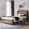 Bett 90x200 cm mit Stauraum-Kopfteil aus Metall und Holz – industrieller Look mit großzügigen Ablagen Bild 3